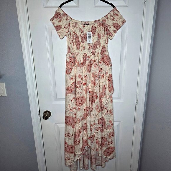 Torrid Maxi Challis Off Shoulder Tulip Hem Dress - Size: 0 (0X – Lg/12) - Picture 1 of 7